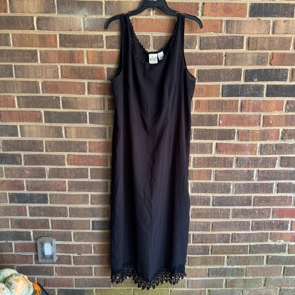 Elegant Black Slip Dress with Lace Trim